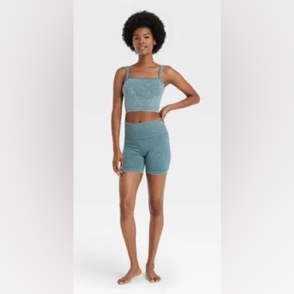 COLSIE Ribbed Knit Cropped Tank Top in Stone Washed Blue Green US XL